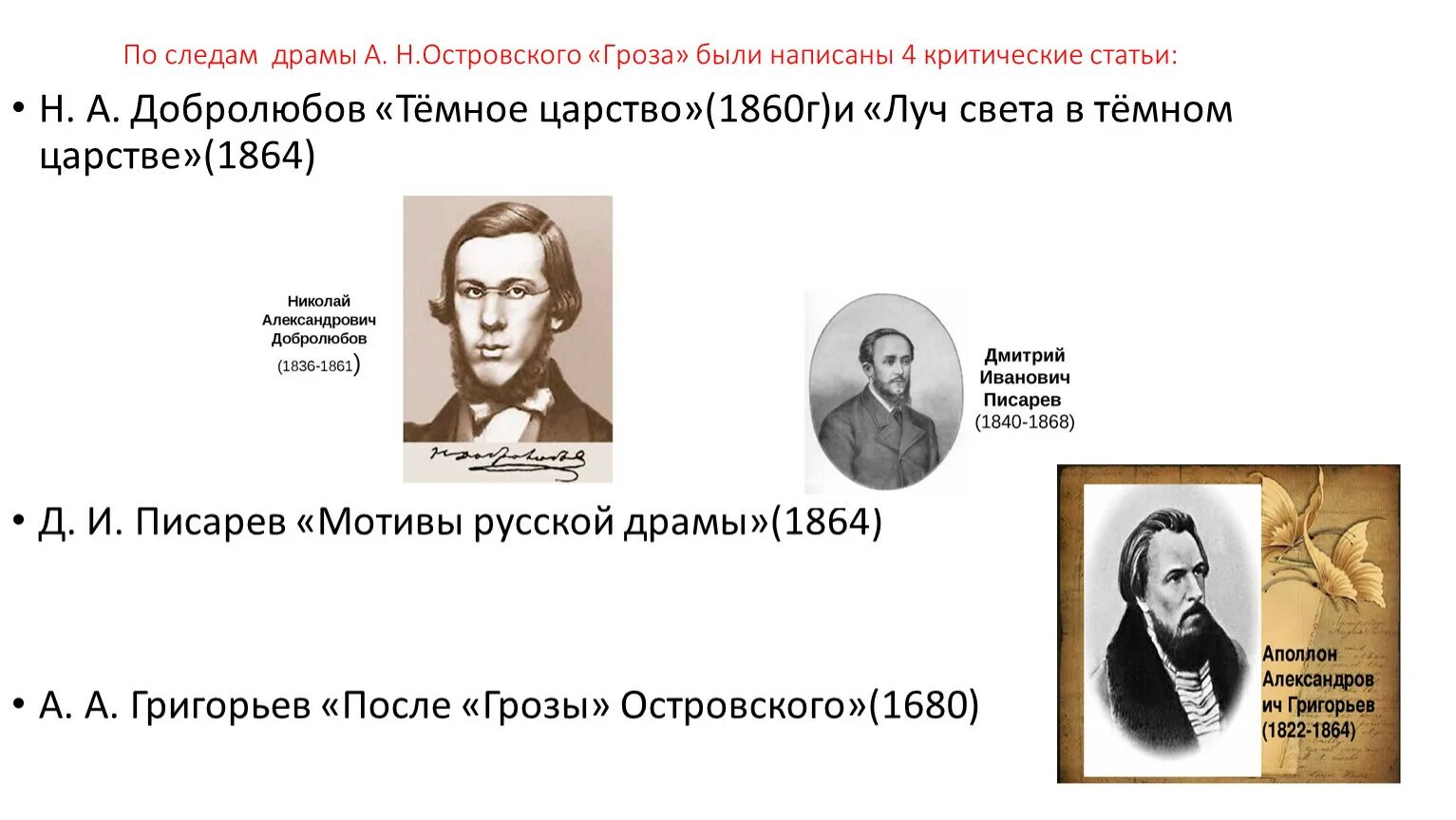 Писарев русской драмы. Добролюбов о пьесе гроза. Добролюбов о грозе. Добролюбов статьи.