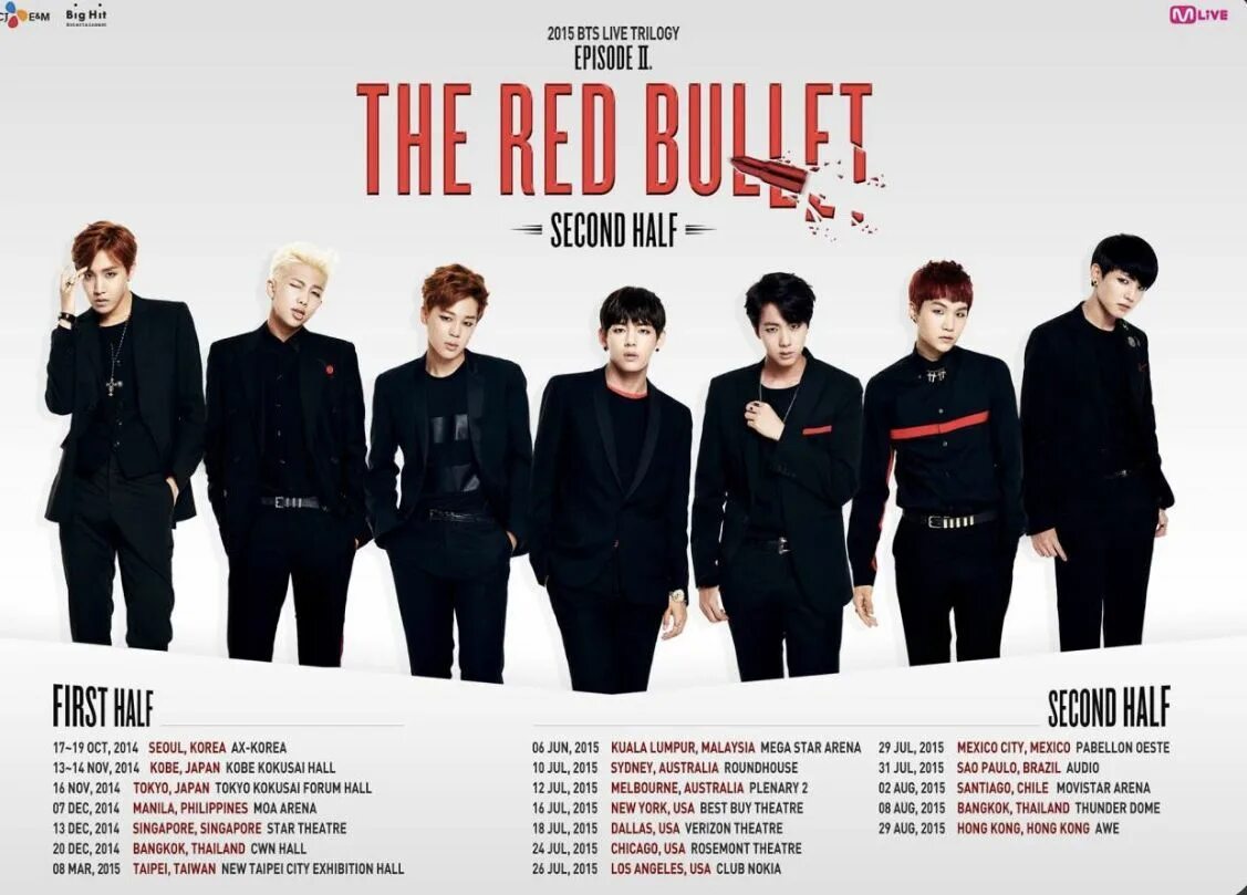 Первый тур группы. 2015 BTS Live Trilogy Episode II the Red Bullet. Тур БТС Live Trilogy 2014. Афиша первого мирового турне БТС. «2014 BTS Live Trilogy Episode II: the Red Bullet».