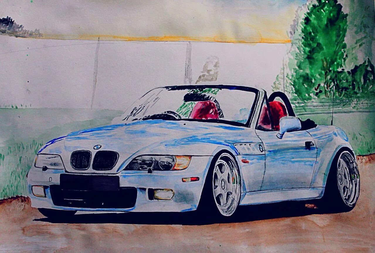 Фото нарисованной машины. BMW z3. Машина рисунок. Портрет машины. BMW для рисования.