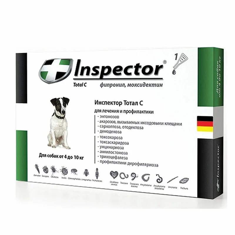 Инспектор табс от клещей. Inspector total c для собак от 4 до 10. inspector quadro капли для собак 4 - 10 кг, 1 пипетка.. инспектор квадро с капли для собак 10-25кг. инспектор quadro капли д/собак от 1 до 4 кг.
