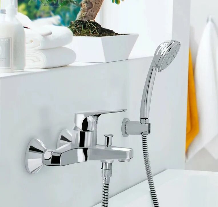 Смеситель Grohe BAUFLOW 23601000. Grohe BAUFLOW 23756000. Смеситель для ванны и душа Grohe BAUFLOW 23756000. Grohe BAUFLOW, хром, (23756000. Немецкие смесители для ванной