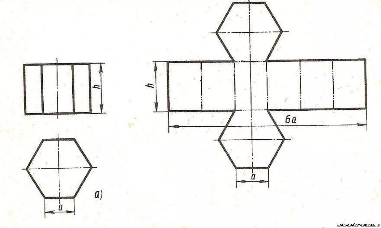 Шестиугольник из бумаги. Шестиугольная Призма развертка. Развертка шестиугольной Призмы чертеж. Пятиугольная Призма развертка. Шестиугольная Призма чертеж.