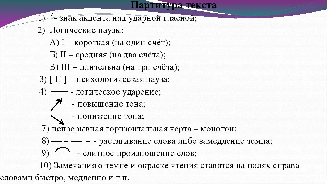 Исполнительский анализ. Партитура текста. Паузы в стихотворении. Составление парипатуры чтения. Составление партитуры текста.