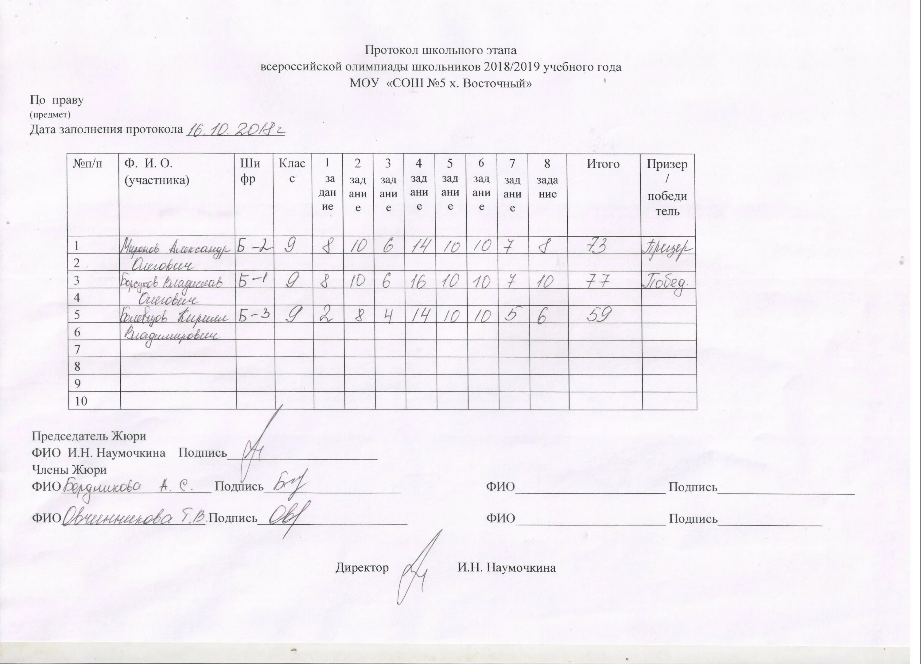 протокол олимпиады всош