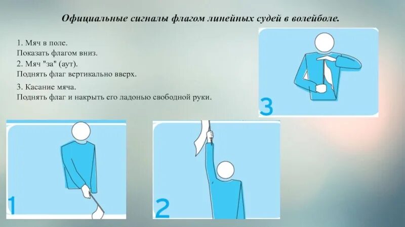 Что означают жесты в волейболе. Жесты судей в волейболе с флажками. Жесты линейного судьи в волейболе. Волейбольные жесты судьи в волейболе. Судейство в волейболе жесты судей.