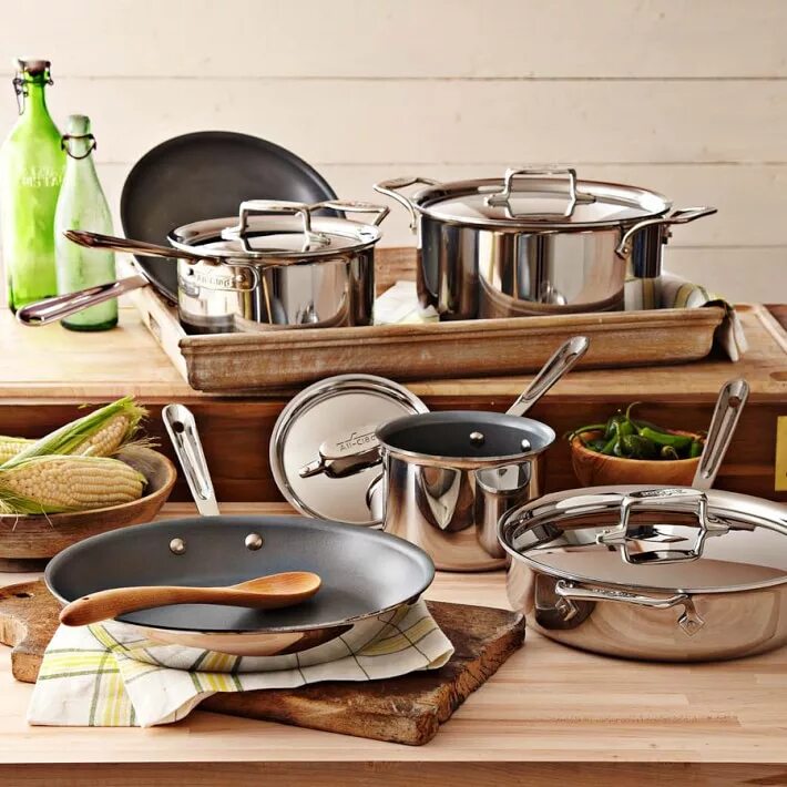 Посуда cooking. Williams Sonoma посуда. All clad d5 Stainless Steel Cookware Sets. Набор посуды для готовки. Стильная посуда для кухни.