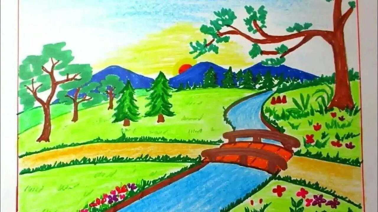 Рисунки 4 5 класс. Летний пейзаж детские рисунки. Рисование природы для детей. Природа рисунок для детей. Летний пейзаж рисунок для детей.