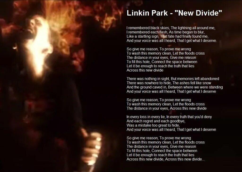 Линкин парк тексты песен. New Divide Linkin Park текст. Песня New Divide. Linkin Park тексты песен. New Divide Chester Bennington.