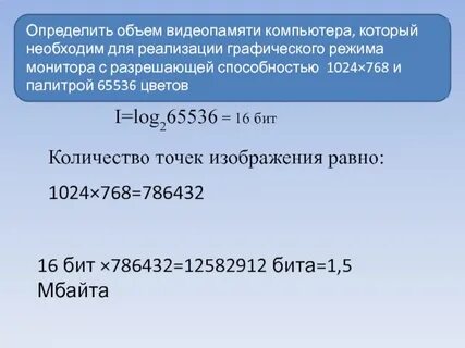 Определить необходимый объем видеопамяти