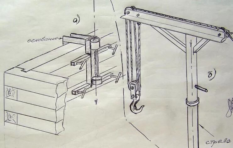 Кран для подъема бруса чертежи. Консоль поворотная грузоподъёмная с ручной лебедкой Гусак чертеж. Приспособление для подъема бруса. Самодельные подъемные краны.