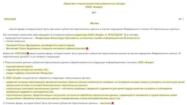 Акт уровня защищенности персональных данных. Акт уровня защищенности персональных данных