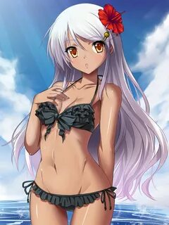 Anime, CG, Pictures, bikini, blush, brown, eyes, dark, skin, flower, hairpi...