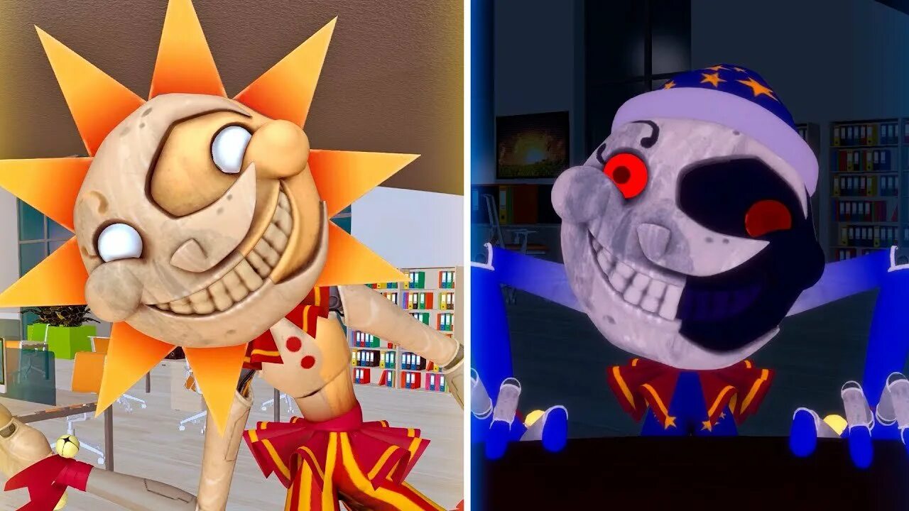 Покажи солнце аниматроник. Сандроп и мундроп. Аниматроники солнце и луна. Сандроп и мундроп. Аниматроник солнце.