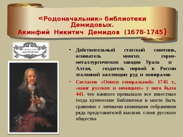 Судьба рода демидовых. Акинфий Никитич Демидов Демидовы. Демидов Акинфий Никитич 1678-1745. Акинфий Демидов при Петре 1. Демидовы презентация.