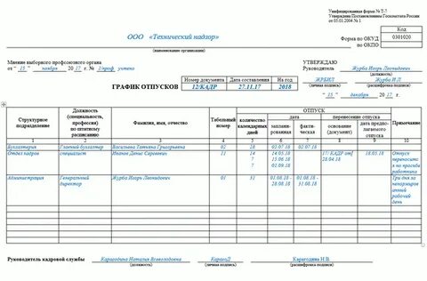 График отпусков прием нового сотрудника