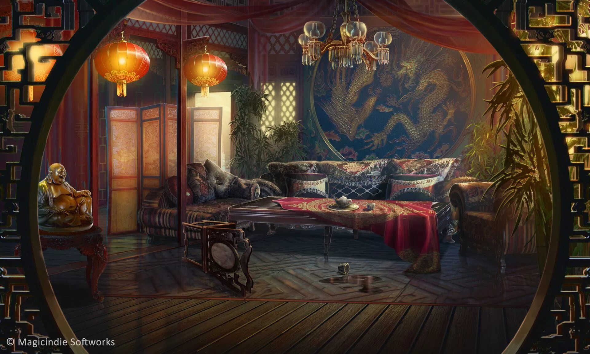 Интерьер спальня арт Tsuki's Dark Bedroom Fantasy rooms, Royal bedroom, Anime background