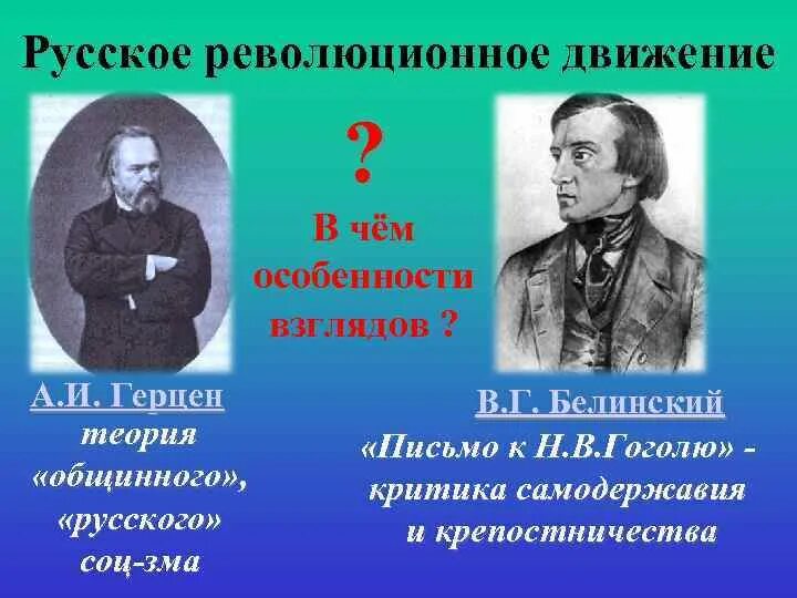 Революционное движение идея. Белинский и Герцен. А.И. Герцен, в.г. Белинский. Теория Белинского. Идеи Герцена и Белинского.