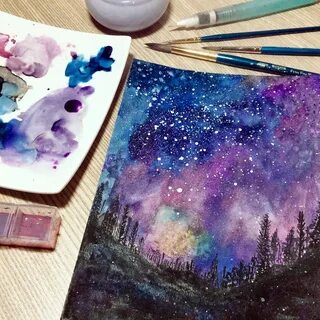 Рисунки космоса акварелью