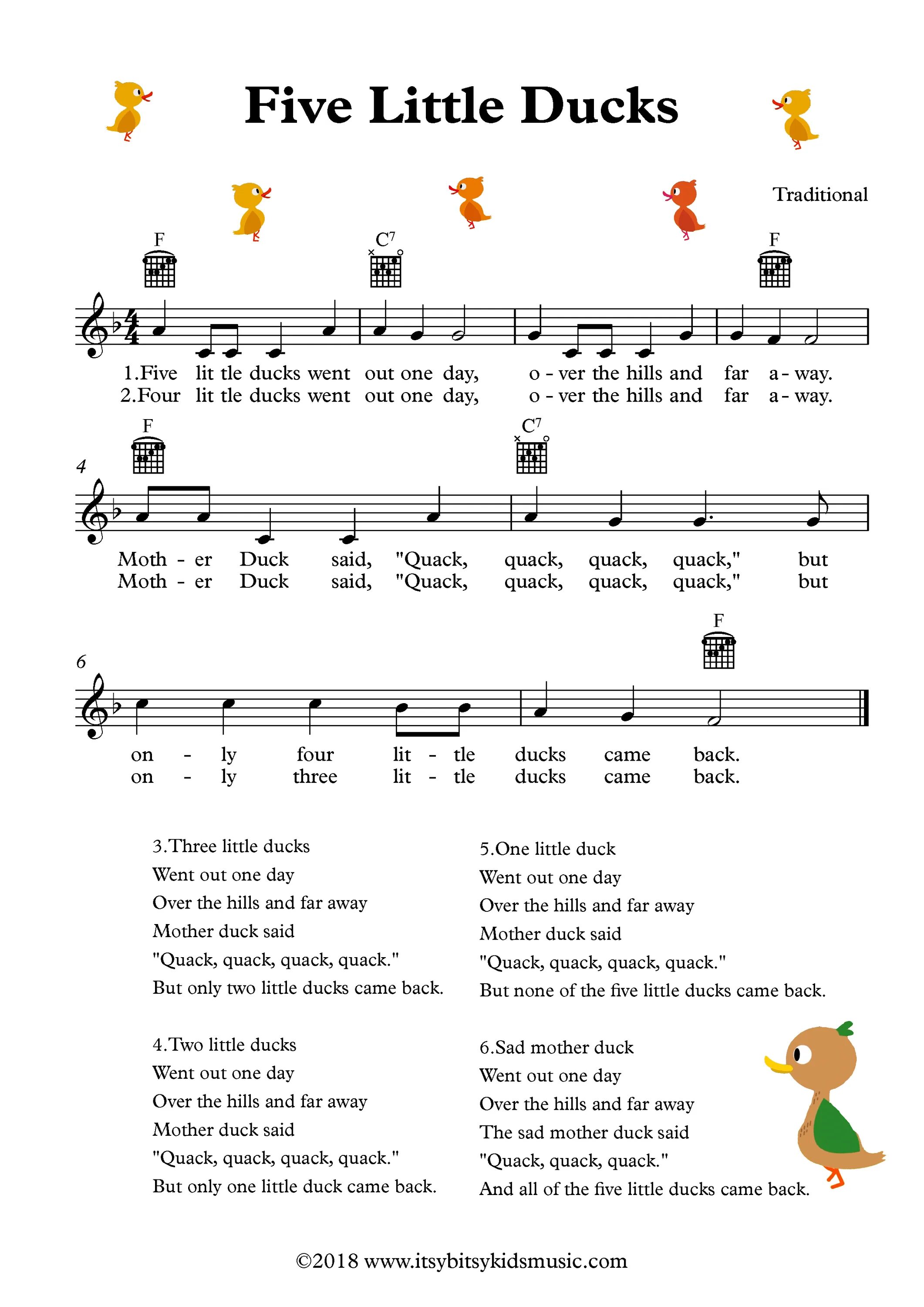 Английская песня little. 5 Little Ducks Ноты. 5 Little Ducks текст. Five little Ducks текст. Слова песенки Five little Ducks.