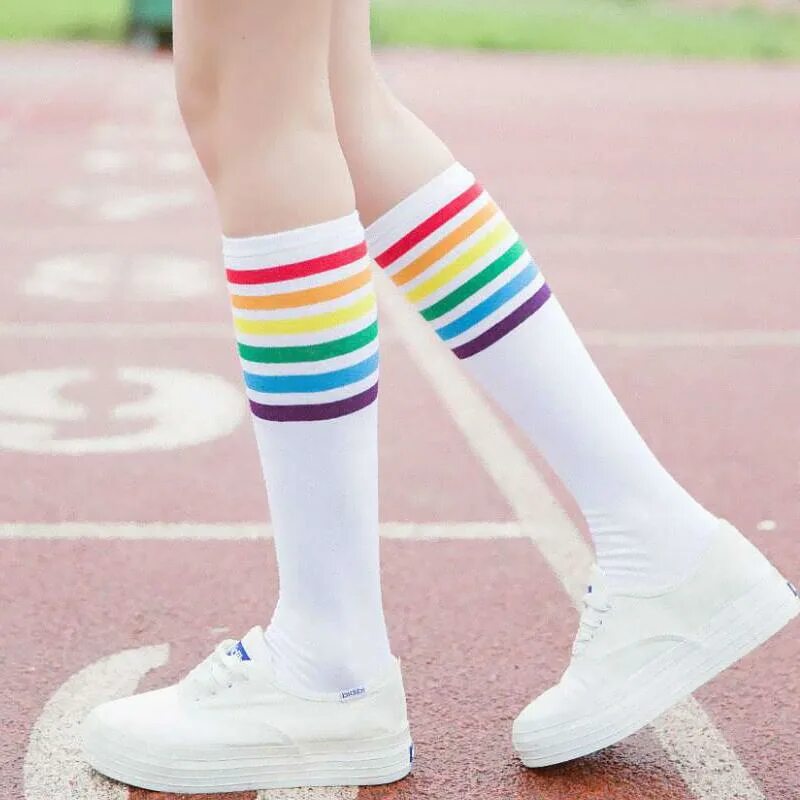 Гольфы Noname o-Socks Striped 2000906-p157. Длинные носки. Длинные носки женские. Гольфы подростковые. Розово белые носки