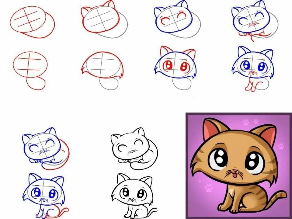 Этапы рисования кошки для дошкольников. Лёгкие рисунки. Пошаговое рисование. Пошаговое рисование для детей. Рисунки для начинающих.