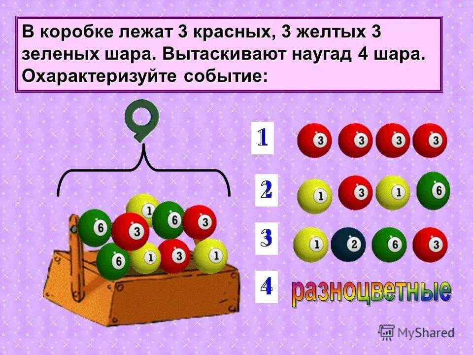 В коробке 3 красных 3 желтых. У мальчиков по 5 шариков сколько всего шариков у мальчиков. Достоверные невозможные и случайные события. В коробке шариков 10 белых 3 красных и 7 синих. Сколько всего шариков.