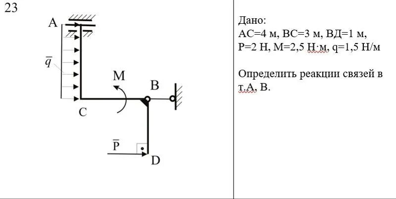 4 связи и реакции связей. Определить реакции связей. M=2 Н*М Q=2 Н/М F=2н. Определение реакций связей. Определить реакции связей в точках а и в.