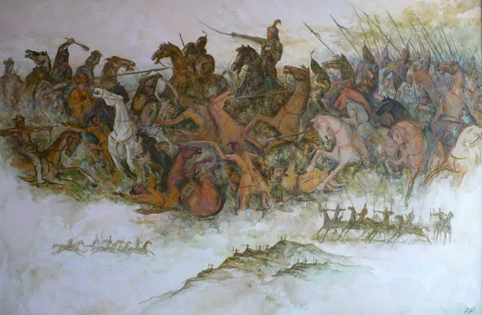 Казахская живопись историческая. Анракайская битва. Аныракайская битва.