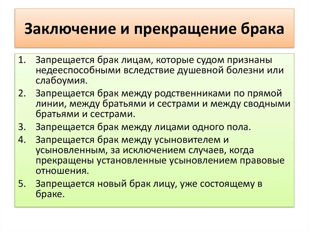 Семейное право заключение и расторжение брака