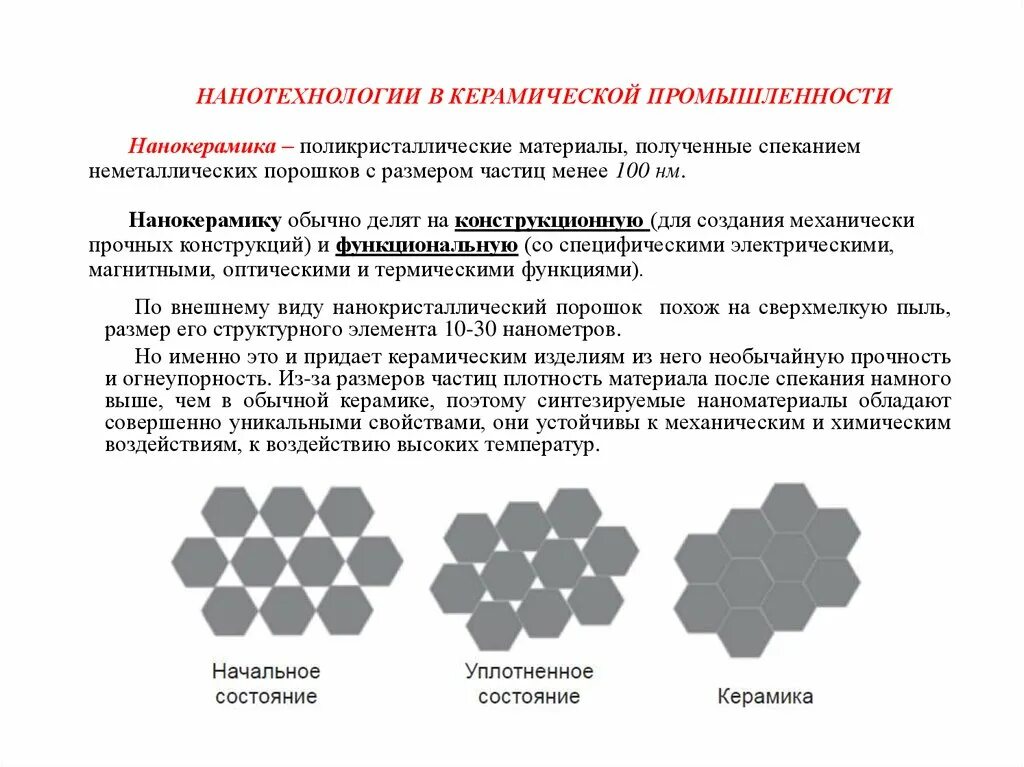 Нанокерамический конструкционный материал. Поликристаллические материалы. Спекание керамических материалов и изделий. Нанотехнологии в промышленности