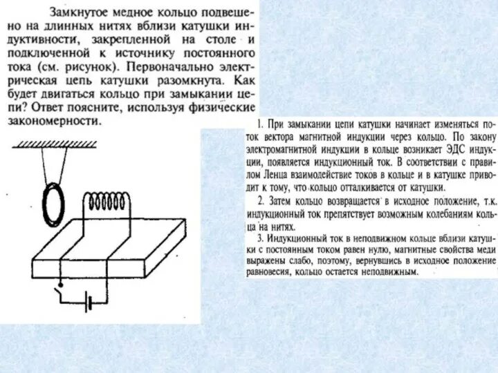 Замкнутое медное кольцо подвешено