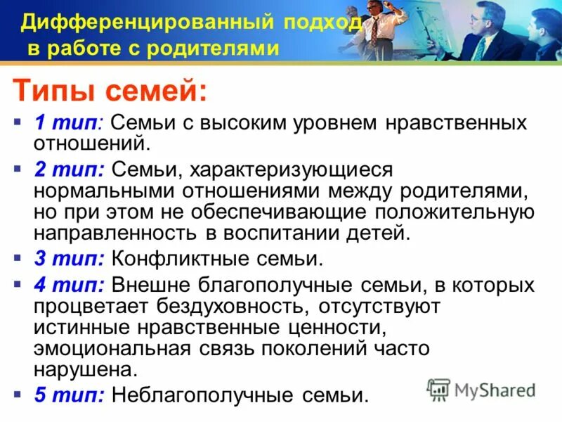 Дифференцированный подход в обучении это. Дифференцированный подход к работе с родителями типы семей. Дифференциальный подход в воспитании. Дифференцированный подход в работе. Термины дифференцированный подход в обучении.