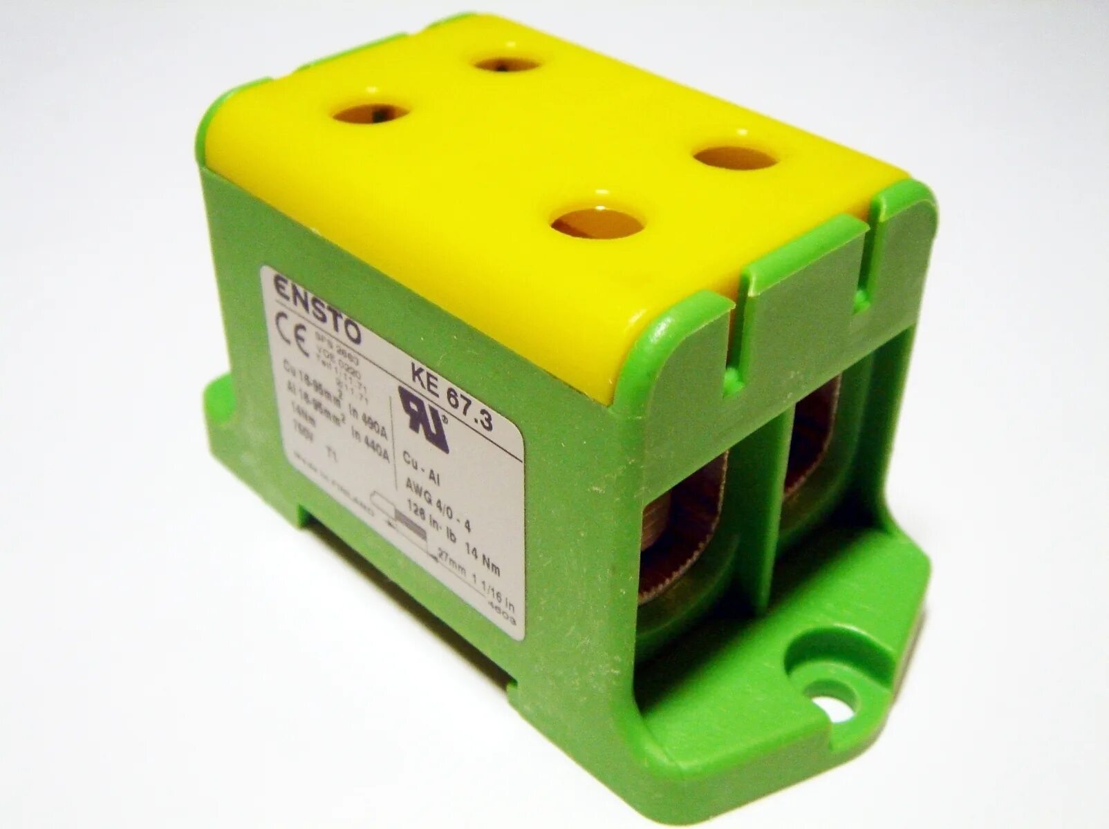 Блок клеммный распределительный желто-зеленый (ke67.3r). Клемма КВС 95мм2 4х полюсная. Клеммник на 95 мм2. Ke 67.3 Ensto.
