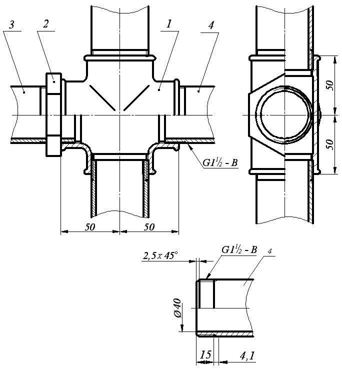 Трубное соединение чертеж крест. Трубное соединение чертеж. Чертежи трубопроводных соединений. Элементы трубных соединений чертеж.