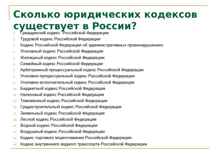 Кодексы рф бывают. Какие бывают кодексы. Сколько всего кодексов в РФ список. В России какие кодексы бывают. Какие кодексы есть в РФ.