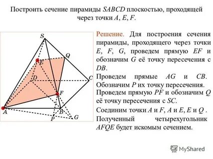 Пересечение четырехугольной пирамиды плоскостью