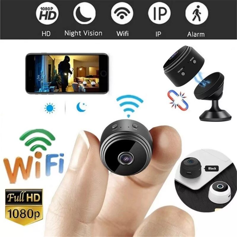 Мини-камера беспроводная WIFI/IP hd1080p. Беспроводная Wi-Fi камера a9 1080 p,.