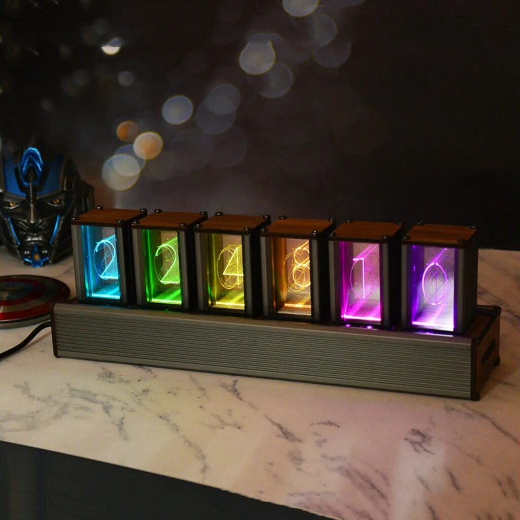 Glow tube. Nixie clock led. «цифровые часы 6 бит rgb электронные ретро светящиеся nixie трубки. часы с светящимися трубками rgb. pseudo-glow programmable tube digital clock led display ips screen rgb creative.