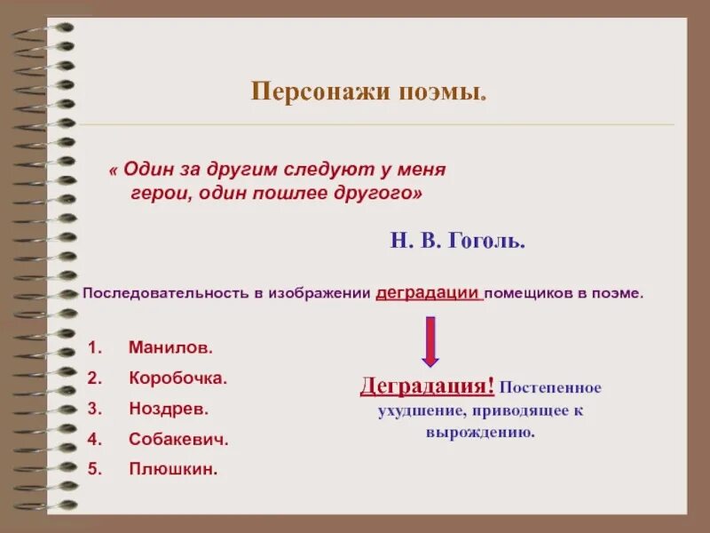 Один пошлее другого мертвые души сочинение. Герои поэмы. Гоголь и герои поэмы мёртвые души. Мёртвые души деградация помещиков. Деградация помещиков в поэме мертвые души.