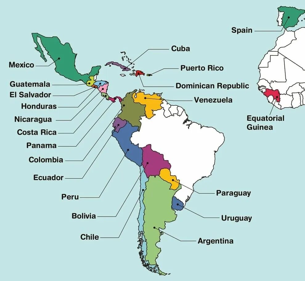 Страны с испанским языком на карте. Карта распространения испанского языка в мире. Где говорят на испанском языке страны на карте. Латинская Америка на карте.