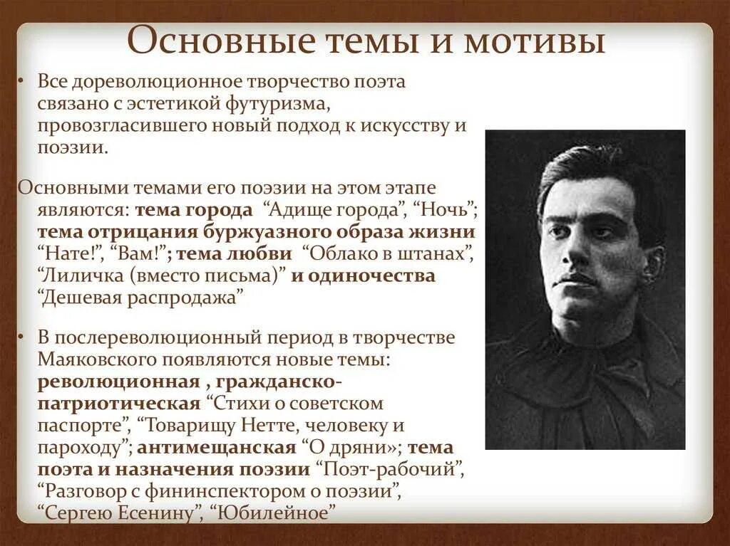 Образы стихотворения поэту. Темы творчества Маяковского. Основные темы творчества Маяковского. Основные темы поэзии Маяковского. Основные мотивы творчества Маяковского.