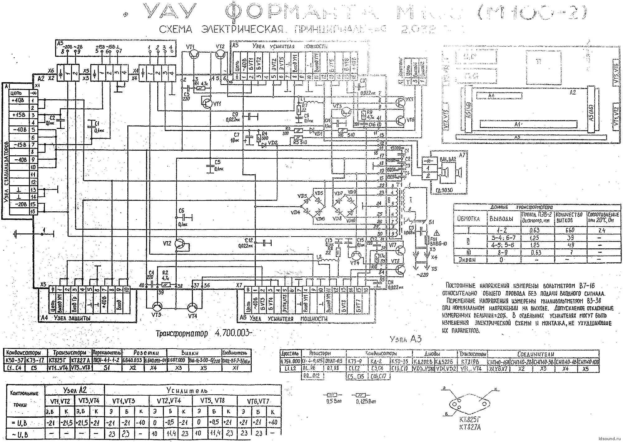 Схема усилителя форманта 0522 Ответы : Греются транзисторы КТ814, КТ815 плат УМ без подачи входного сиг
