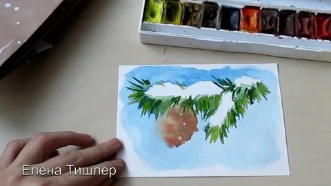 Как нарисовать еловую ветку красками