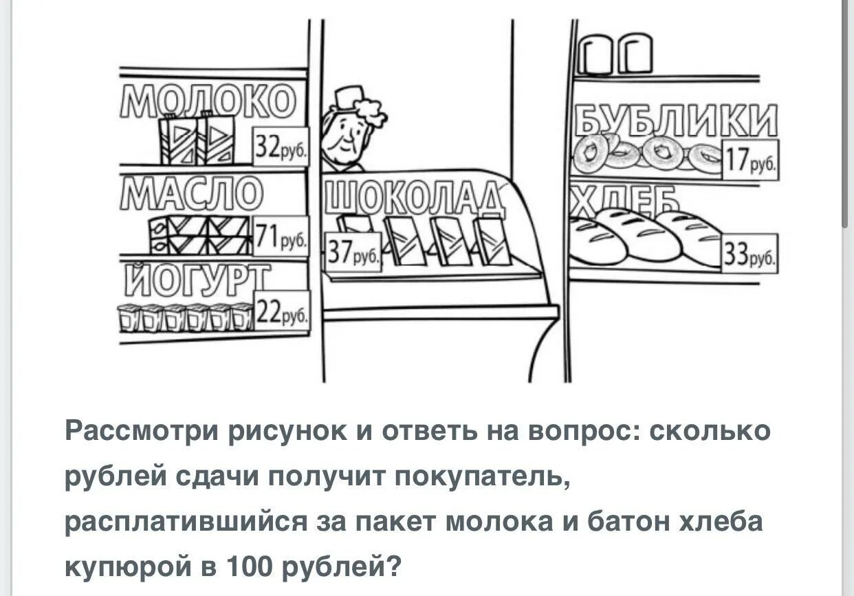 Сколько страниц в впр. Рассмотри рисунок и ответь на вопрос сколько рублей сдачи. Рассмотри рисунок и ответь. Задачи по математике на сдачу в магазине. Задача по математике про магазин.