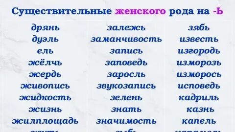 Словарные слова мужского рода