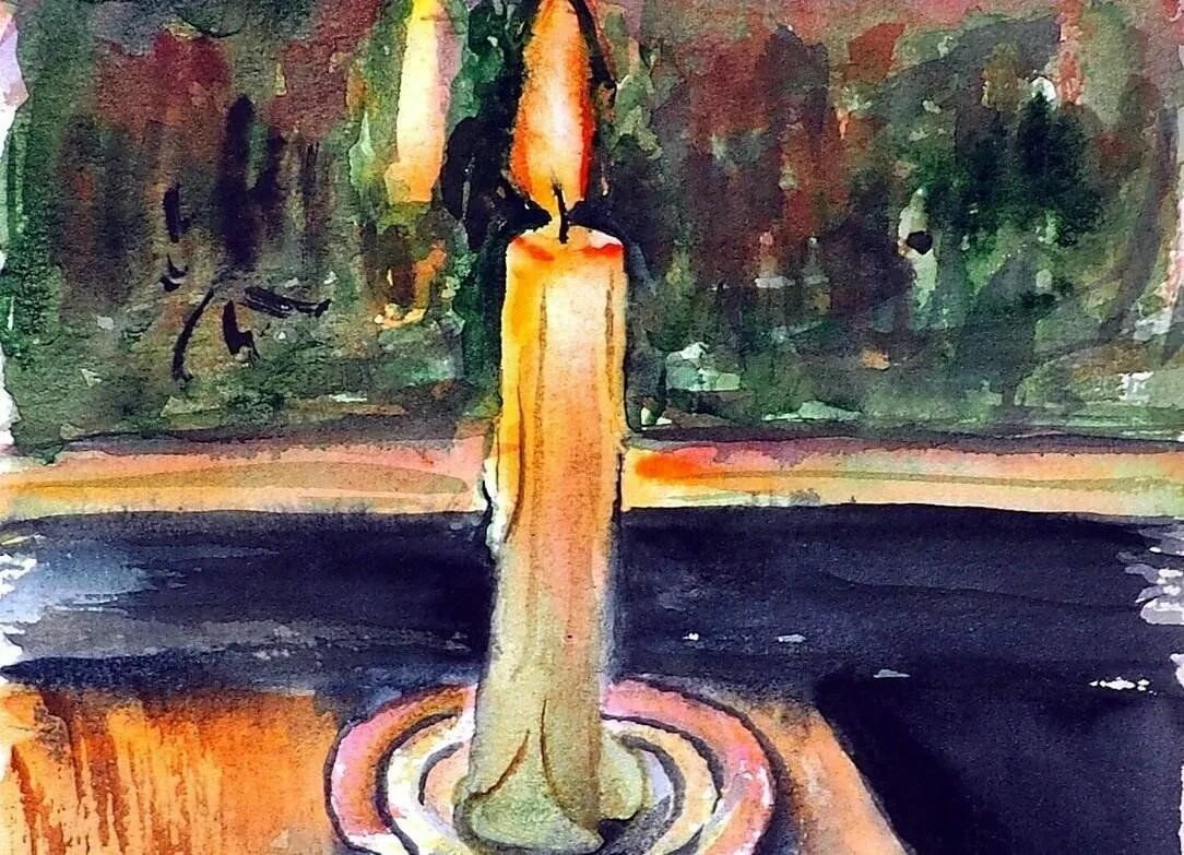 Свечи акварельный рисунок. Стакан акварелью. Рисование свечой. Свечка акварелью. Рождественские свечи акварель.