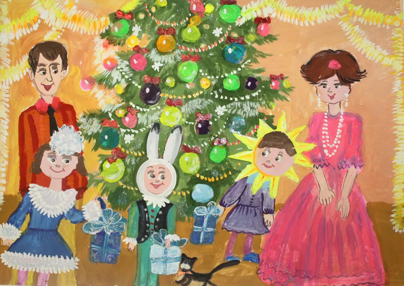 Русский язык в год семьи. Рисунки на новый год. Рисование новогодний праздник в детском саду. Детский новогодний рисунок. Рисование для детей праздник новый год.