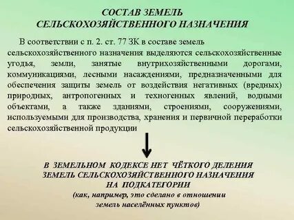 Понятие и состав земель сельскохозяйственного назначения