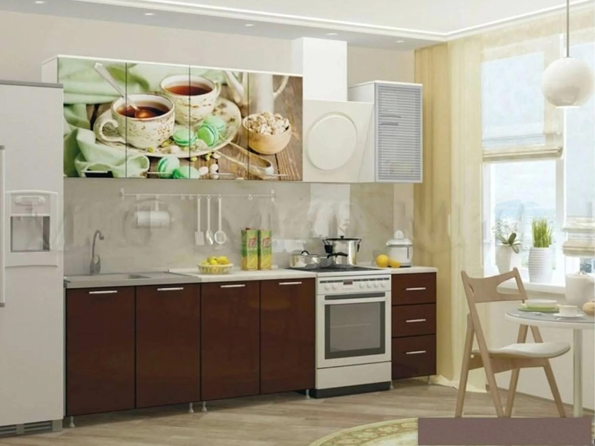 Кухонный гарнитур "Ненси" к/г МДФ 2,0м. Кухня фотопечать закат 1,8м (белый шагрень/шоколад). Кухня 2,0м "Люкс" модульная шоколад/белый. Кухни с фотопечатью.