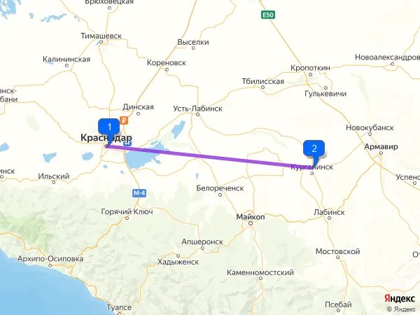 Расстояние от лабинска до краснодара на машине
